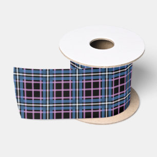 En Satin Ruban à carreaux – Accent à carreaux bleus et lava