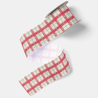 En Satin Ruban à carreaux de Noël rouge et crème