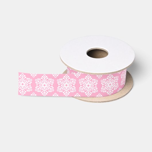 En Satin Ruban blanc de Noël rose (Bobine)