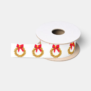 En Satin Ruban blanc Gold Bells Wreath