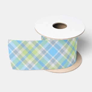 En Satin Ruban bleu et vert clair de plaid