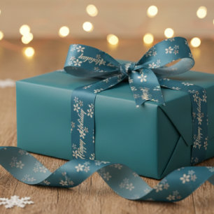 En Satin Ruban Cadeau Floral Bleu Joyeuses Fêtes