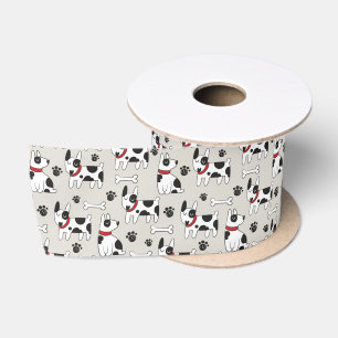 En Satin Ruban de chien noir et blanc