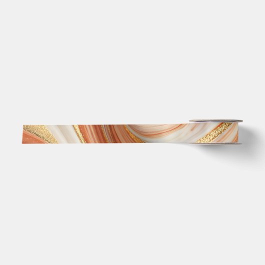 En Satin Ruban de couleur orange marbre abstrait (Devant)