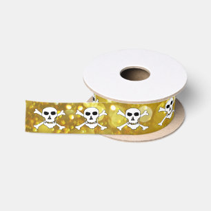 En Satin Ruban de drapeau de pirates, Crâne et Os, Or