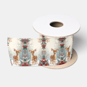 En Satin Ruban de faon mignon dans une forêt enneigée