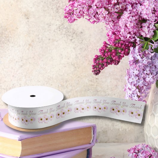 En Satin Ruban de fleurs de pâquerette roses Merci