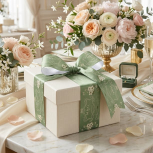 En Satin Ruban de Mariage et de Fiançailles Floral Vert Sau