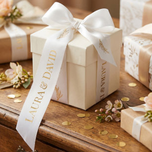 En Satin Ruban de mariage personnalisé or blanc Cadeau
