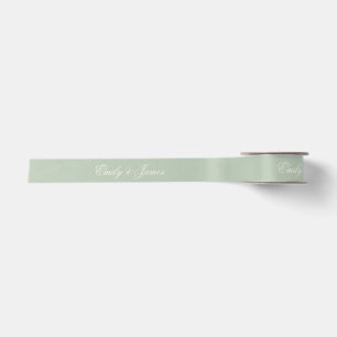 En Satin Ruban de mariage personnalisé vert sauge avec moti