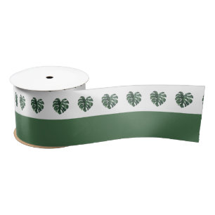 En Satin Ruban de mariage Vert feuille tropicale Monstera