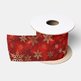 En Satin Ruban de Noël Flocon de Neige Doré Bokeh Rouge