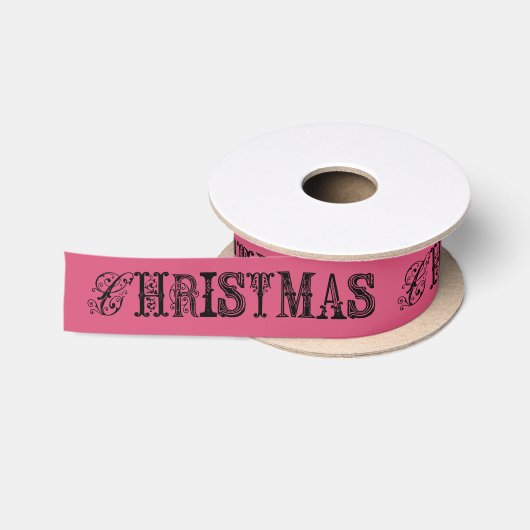 En Satin Ruban de Noël rose fantaisie (Bobine)