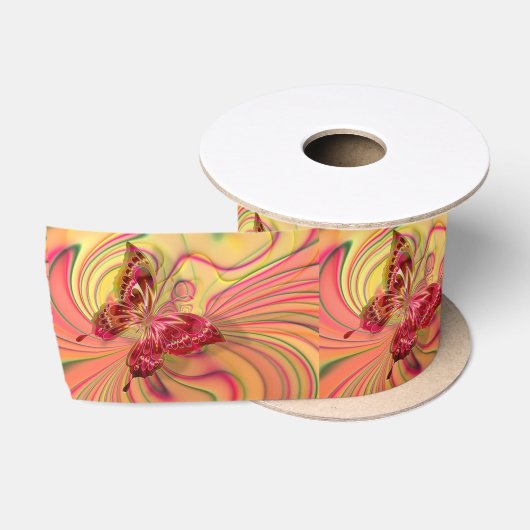 En Satin ruban de papillon rouge pêche (Bobine)