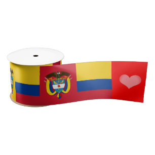 En Satin Ruban Drapeau Colombien, Emblème, Coeur, Colombie