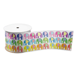 En Satin Ruban - Eléphants multicolores