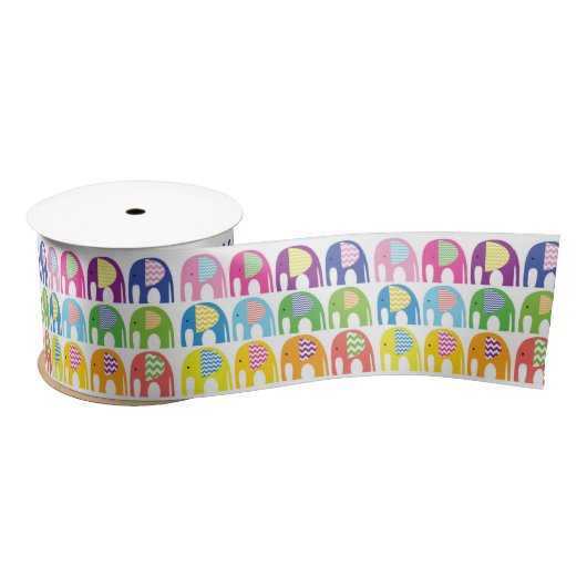 En Satin Ruban - Eléphants multicolores (Bobine)