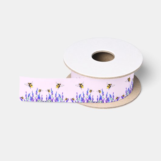 En Satin Ruban Fleurs de printemps et abeilles (Bobine)