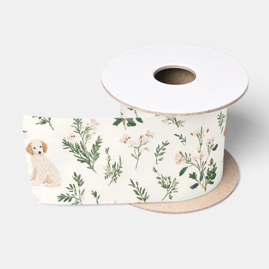 En Satin Ruban Floral Chiot (Bobine)