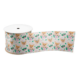 En Satin Ruban floral de Corgi mignon