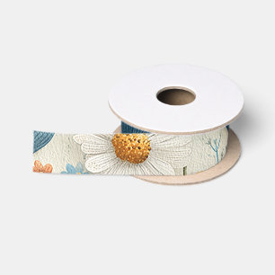 En Satin Ruban floral de fleurs sauvages bleu orange