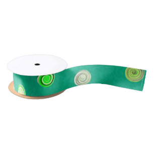 En Satin Ruban Grosgrain Vert à Spirales et Points noirs