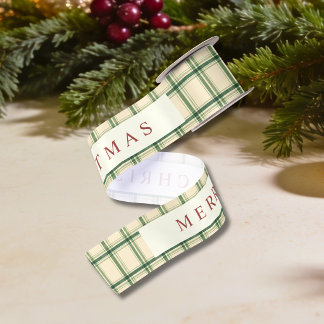 En Satin Ruban Joyeux Noël Carreaux Heritage Vert