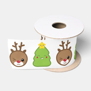 En Satin Ruban Kawaii Reindeer & Christmas Tree