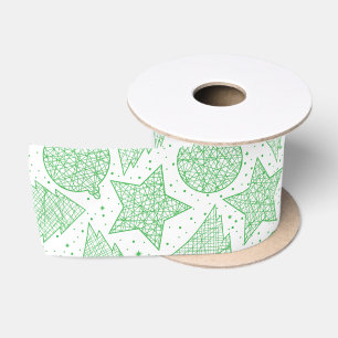 En Satin Ruban Motif de Noël vert et blanc