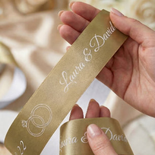 En Satin Ruban personnalisé de mariage or avec nom