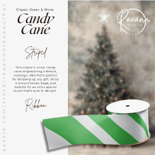 En Satin Ruban rayé classique vert et blanc à motif de cann