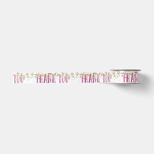 En Satin Ruban rose et Merci or (Devant)