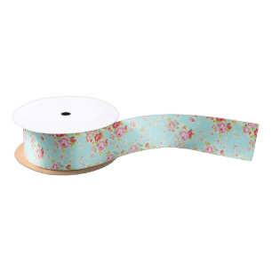 En Satin ruban rose floral chic minable