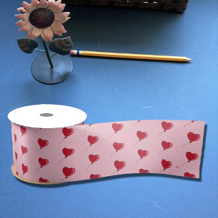 En Satin Ruban rose Motif de ballon rouge Coeur