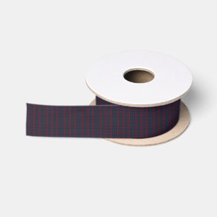 En Satin Ruban Tartan Bourgogne et Bleu Marine