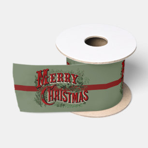 En Satin Ruban vert de Noël 1876 Merry Christmas