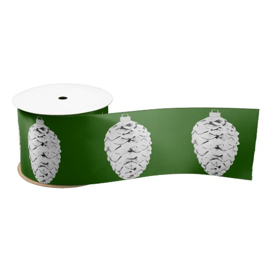 En Satin Ruban vert Pinecone argenté (Bobine)