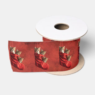 En Satin Trois chatons dans un ruban de chaussette de Noël