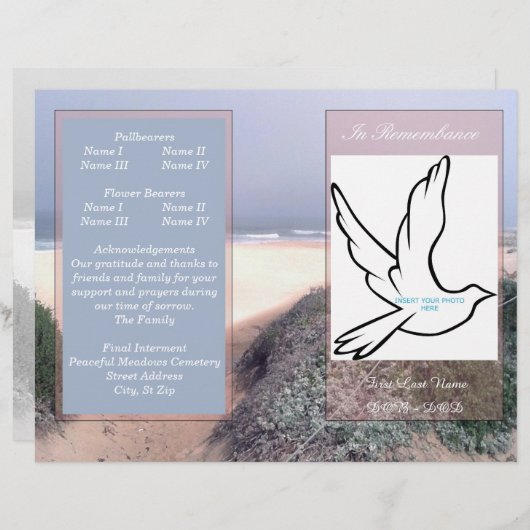 En souvenir Programme funéraire pli simple (Devant / Derrière)