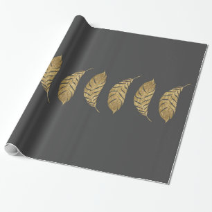  en Swanky Faux Gold Leaf Stripe on Black Cadeaupapier