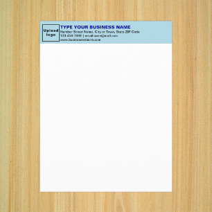 En-tête bleu clair commercial sur feuille papier