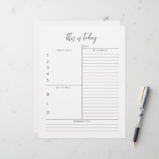 En-tête de la lettre de planification quotidienne (Devant/Arrière en situation)