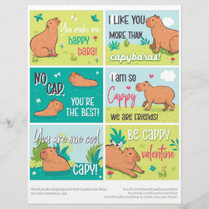 En-tête De Lettre 6 Capybara Kids Classroom Valentine's Day Cards