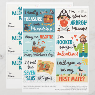 En-tête De Lettre 6 Cartes de la Saint-Valentin pour enfants pirates
