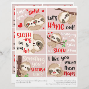 En-tête De Lettre 6 Jote Sloth Kids Classroom Valentine's Day Cards