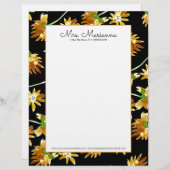 En-tête De Lettre Aquarelle à la main Motif d'art Floral Jaune (Devant / Derrière)