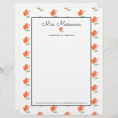 En-tête De Lettre Aquarelle à main Orange Hibiscus Script été (Devant / Derrière)