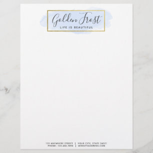 En-tête De Lettre Aquarelle bleu clair & Or moderne Géométrique Chic