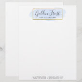 En-tête De Lettre Aquarelle bleu clair & Or moderne Géométrique Chic (Devant / Derrière)