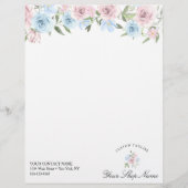 En-tête De Lettre Aquarelle bleue et rose, Nom d'entreprise (Devant)